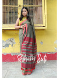 Sage Green Red Modal Cotton Saree - Spring Fling