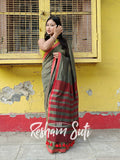 Sage Green Red Modal Cotton Saree - Spring Fling