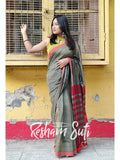 Sage Green Red Modal Cotton Saree - Spring Fling