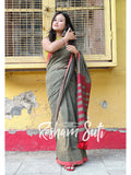 Sage Green Red Modal Cotton Saree - Spring Fling