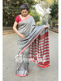 Silver Red Modal Cotton Saree - Winter Wonderland