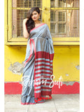 Silver Red Modal Cotton Saree - Winter Wonderland