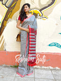 Silver Red Modal Cotton Saree - Winter Wonderland