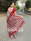 Silver Red Modal Cotton Saree - Winter Wonderland