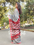 Silver Red Modal Cotton Saree - Winter Wonderland