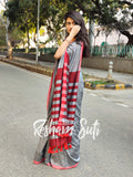 Silver Red Modal Cotton Saree - Winter Wonderland